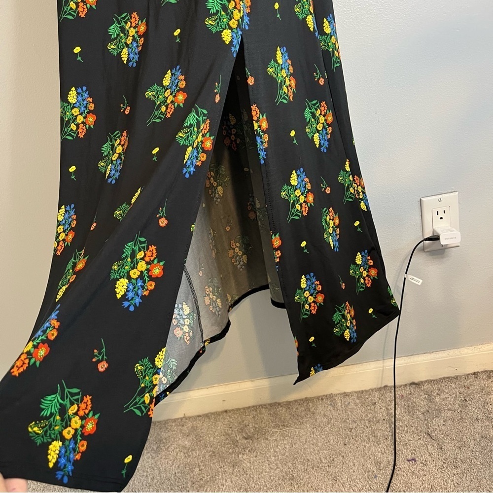 ASOS drawstring Ruffle Sleeve Floral Maxi Dress Black Sz 4 Keyhole Fit & Flare - Picture 6 of 13
